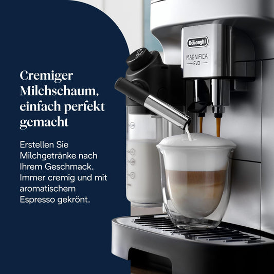 Magnifica Evo - (ECAM292.81.SB)Kaffeevollautomat mit Vollautomatischem cremigen Milchschaum,7 One-Touch-Getränke,Kaffeemaschine,Cappuccino & Espresso,Soft-Touch-Bedienfeld,Silber