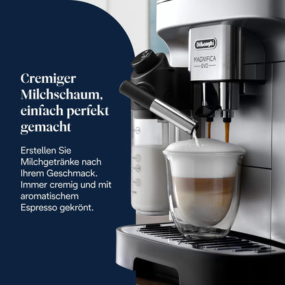 Magnifica Evo - (ECAM292.81.SB)Kaffeevollautomat mit Vollautomatischem cremigen Milchschaum,7 One-Touch-Getränke,Kaffeemaschine,Cappuccino & Espresso,Soft-Touch-Bedienfeld,Silber